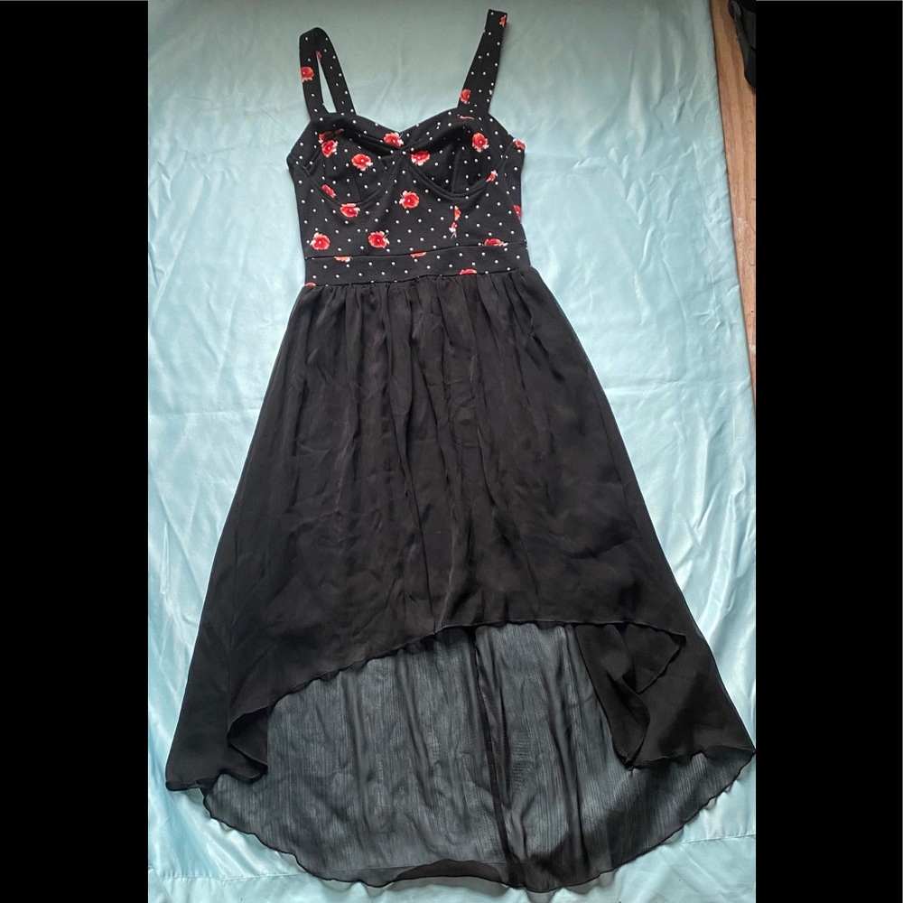 Flowy High Low Black, Red and White Dress